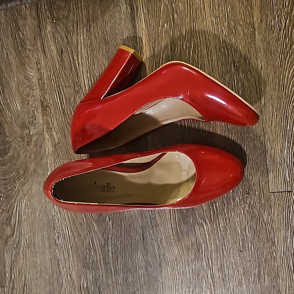Charming Charlie Red Patent Block Heel Pumps